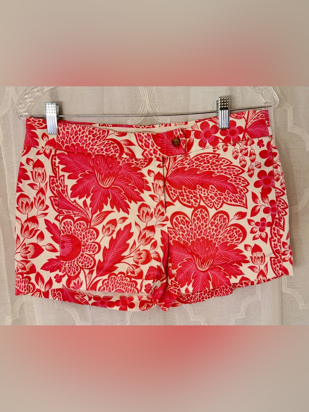 J.Crew Stretch Floral Chino Shorts Size 4 Coral Red Botanical Print